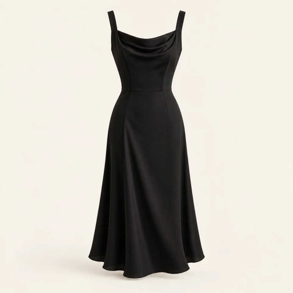 Noir Drape Midi Dress